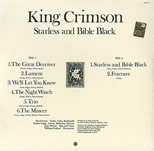 Starless & Bible Black - Back Cover